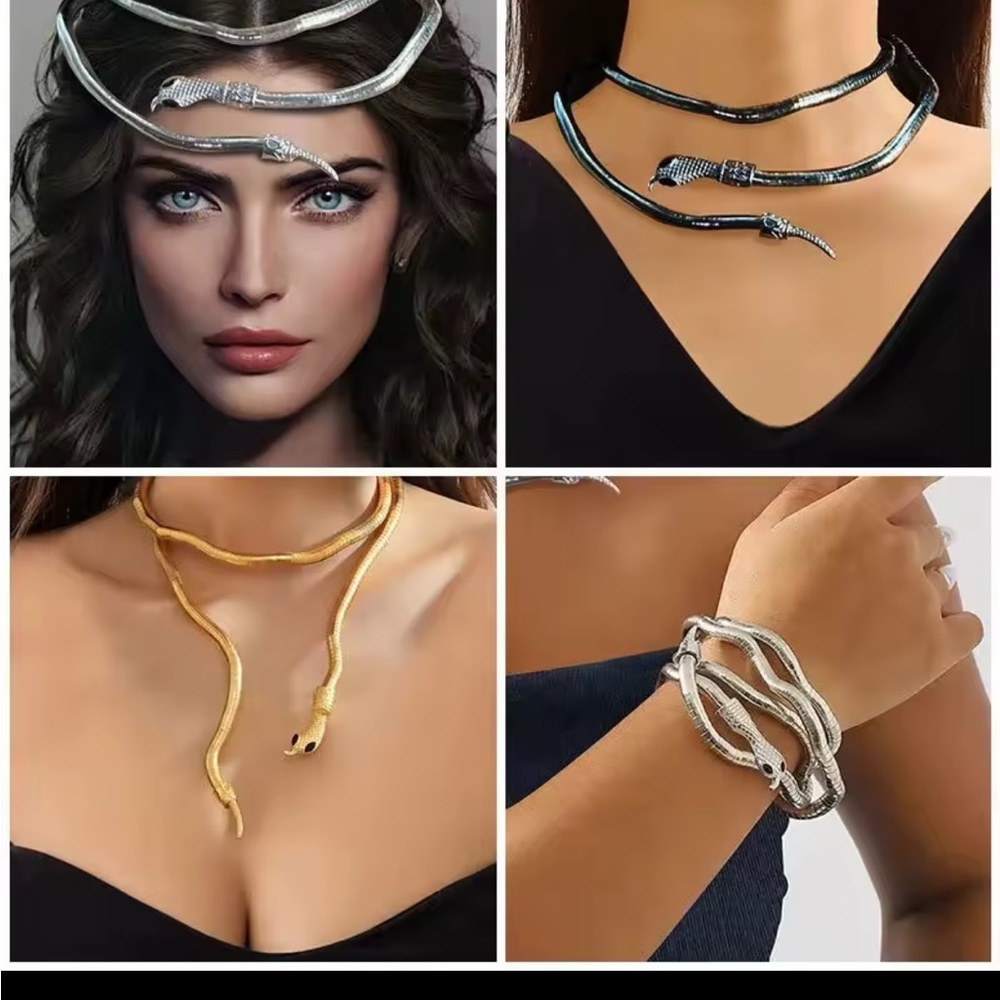 Serpent multi  Gold Snake Necklace - Picture 10 of 10